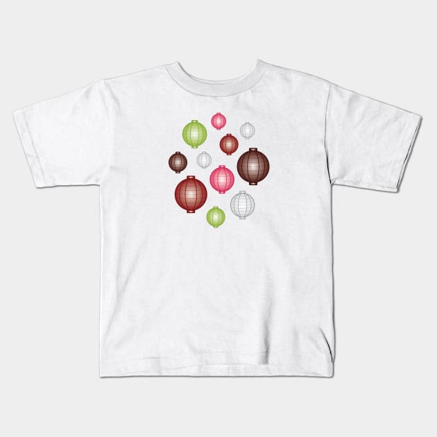 Lanterns | Mid Autumn Festival | Maroon Pink Green | White Kids T-Shirt by Wintre2